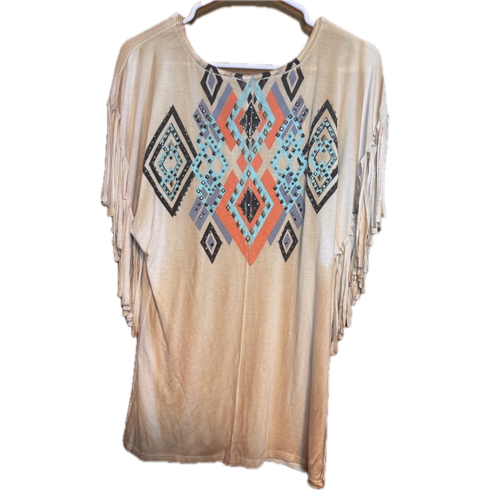 Vocal Western Fringe large pull over blouse